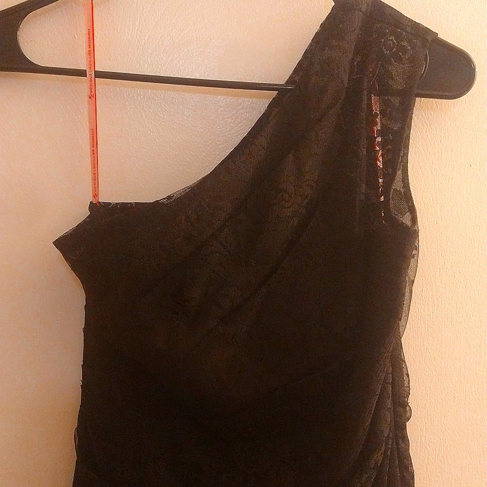 Monique Lhuillier Pleated One-Shoulder Women's Lace Dress - Size 2 - Picture 4 of 6